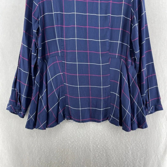 Izod Shirt Women's Sz L Blue Button-Up Windowpane Collared Regular Lightweight - Picture 9 of 12